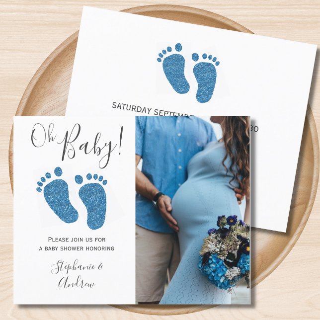Budget Photo Couples Blue Baby Shower Invitation (Creator Uploaded)