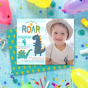 Budget Photo Cute Dinosaur Boy Birthday Invitation