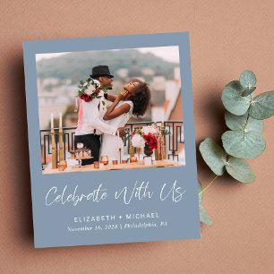 Budget Photo Dusty Blue Wedding Reception Invite