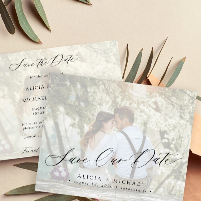 Budget photo elegant script wedding save the date (Creator Uploaded)