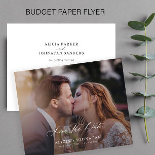 Budget photo elegant script wedding save the date flyer