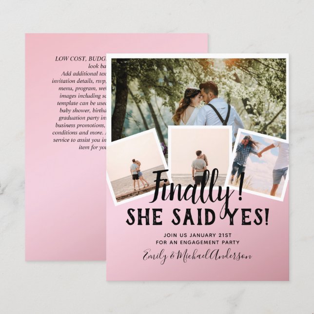BUDGET PHOTO Engaged Wedding INVITE Announcement (Front/Back)