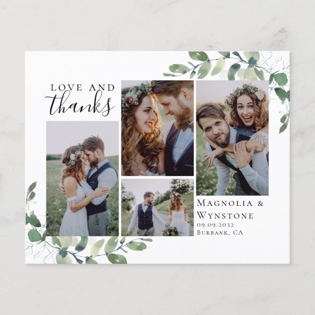 Budget Photo Eucalyptus Wedding Thank You Card (Front)