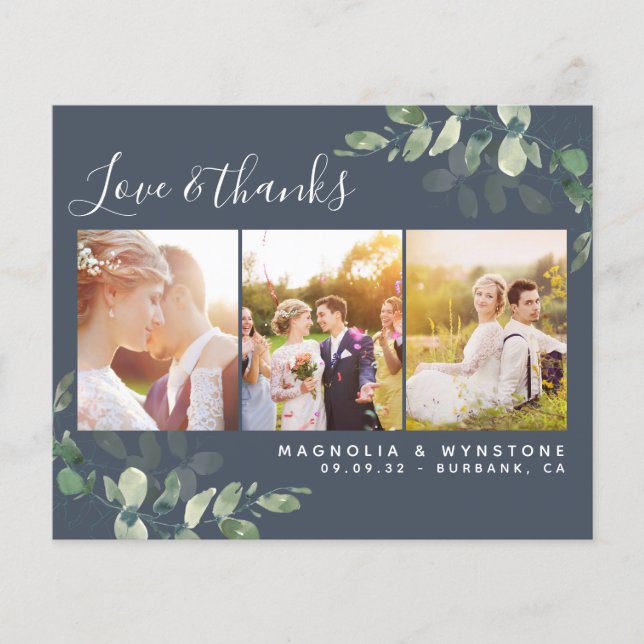 Budget Photo Eucalyptus Wedding Thank You Card (Front)