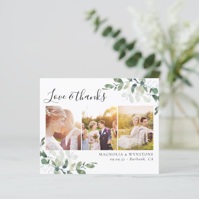 Budget Photo Eucalyptus Wedding Thank You Card (Standing Front)