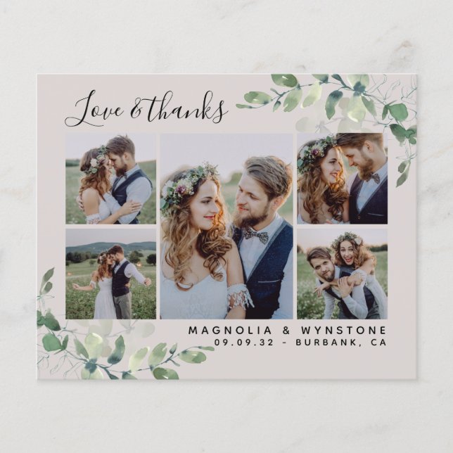 Budget Photo Eucalyptus Wedding Thank You Card (Front)