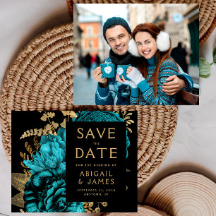 Budget Photo Floral Teal Wedding Save the Date