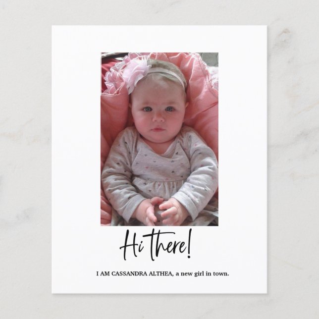 Budget Photo Girl Birth Announcement Card (Front)