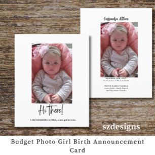 Budget Photo Girl Birth Announcement Card