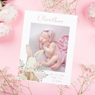 Budget Photo Girl Bunny Birth Announcement  Postcard