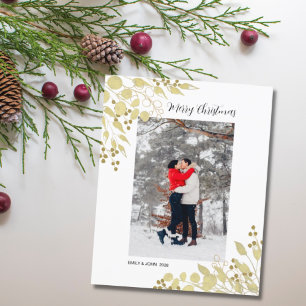 Budget Photo Gold Eucalyptus Merry Christmas Card