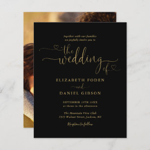 Budget Photo Gold Hearts Script Wedding Invitation