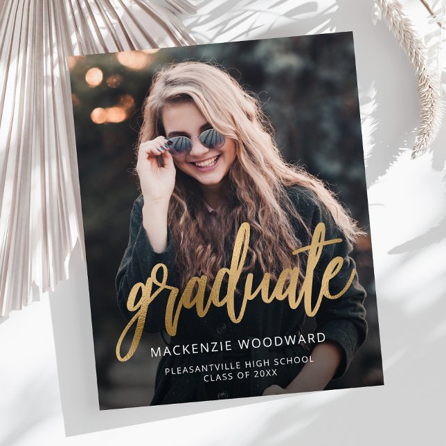 Budget Photo Gold Script Graduation Announcement (Creator Uploaded)