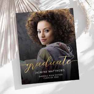 Budget Photo Gold Script Graduation Announcement
