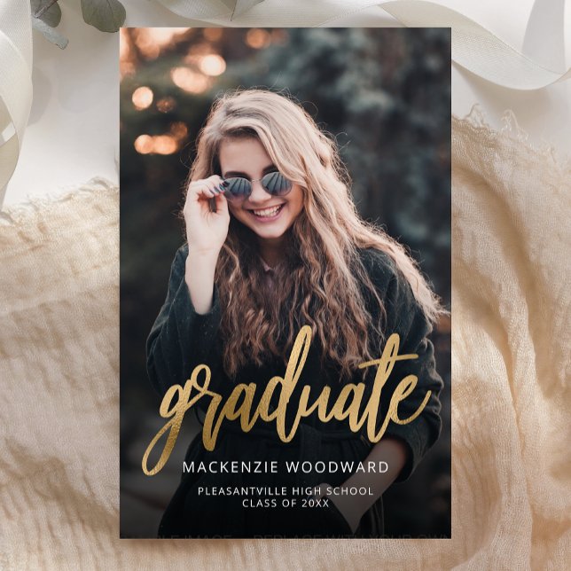 Budget Photo Gold Script Graduation Announcement (Creator Uploaded)
