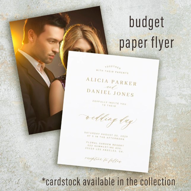 Budget photo gold script wedding invitation flyer (Creator Uploaded)