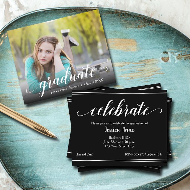 Budget Photo Graduate Party Invitations (Budget 4.5" x 5.6", 110 lb 
thin paper photo graduation party invitations)