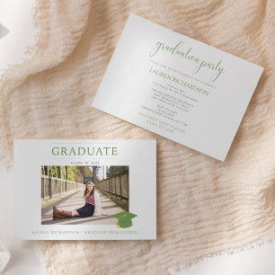Budget Photo Graduation Party Green & White Invitation
