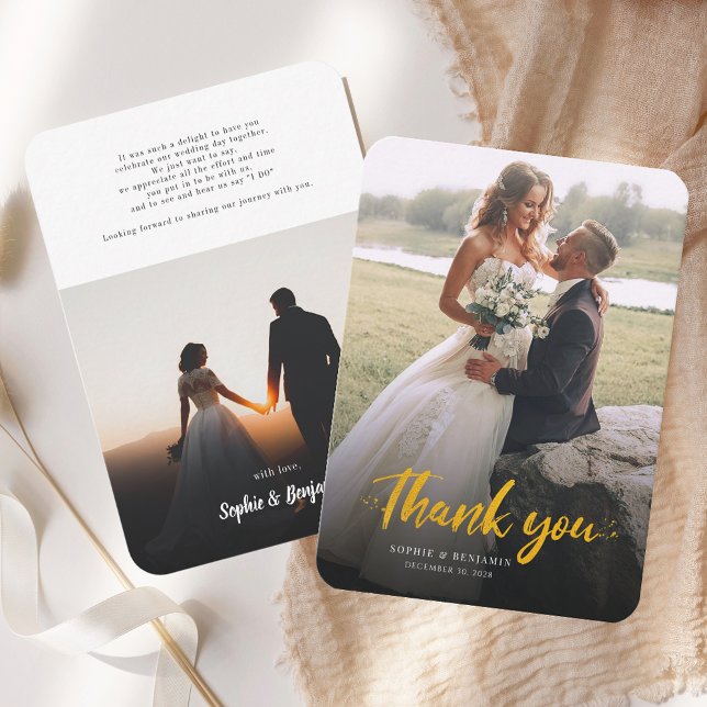 Budget Photo Hand-Lettered Wedding Thank You Card (Elegant Wedding Photo Thank You Card)
