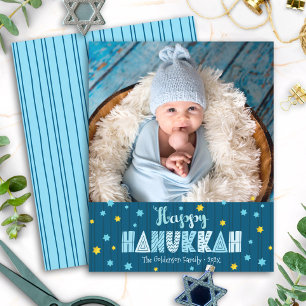 Budget Photo Happy Hanukkah Blue Gold Stars Card