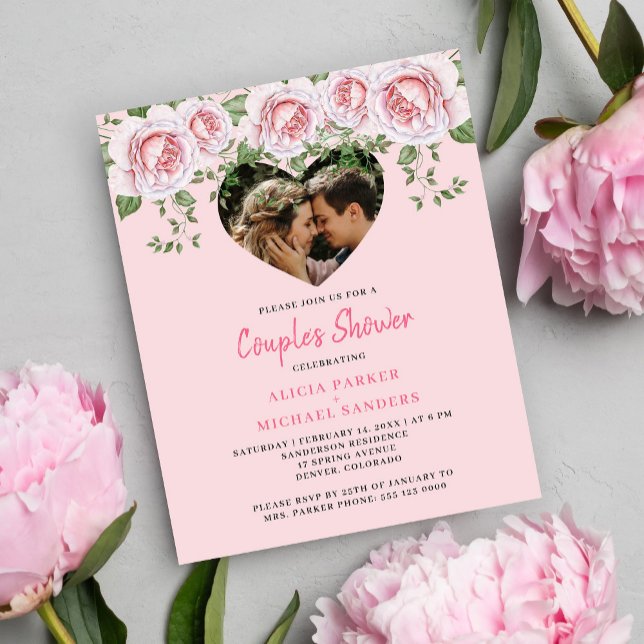 Budget photo heart pink couples shower Invitation (Creator Uploaded)