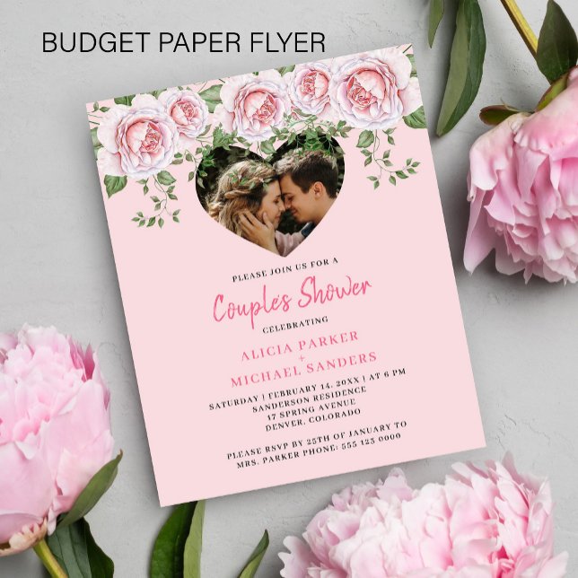 Budget photo heart pink couples shower Invitation Flyer (Creator Uploaded)