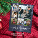 Budget photo Merry Christmas winter Holiday Card<br><div class="desc">Rustic modern Merry Christmas handwritten calligraphy script six family multi photo navy white wood holiday card with your custom personalized text on both sides. PLEASE NOTE that the background and script colors are editable. You can change it after selecting CUSTOMIZE option down below the PERSONALIZE IT menu. If you don't...</div>
