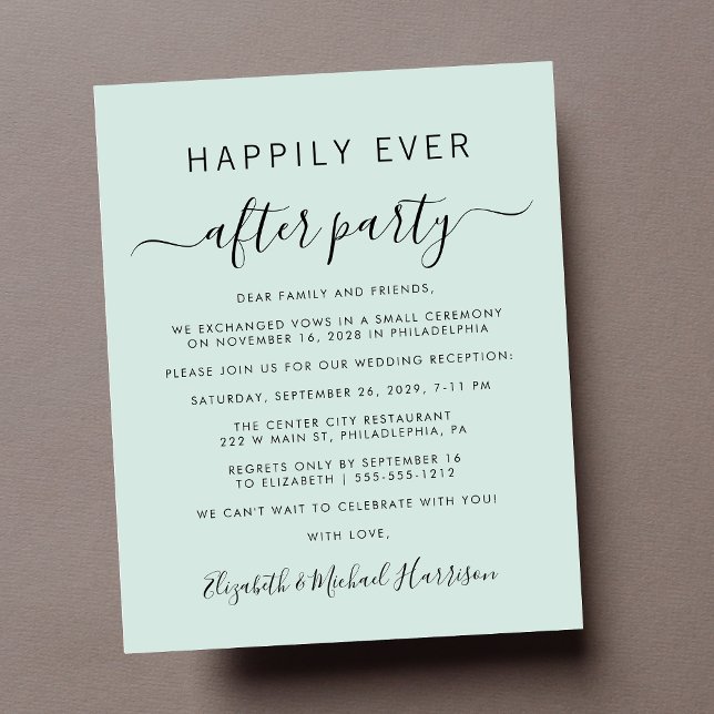 Budget Photo Mint Wedding Reception Invitation (A chic budget-friendly Happily Ever After Party invitation for your wedding celebration)