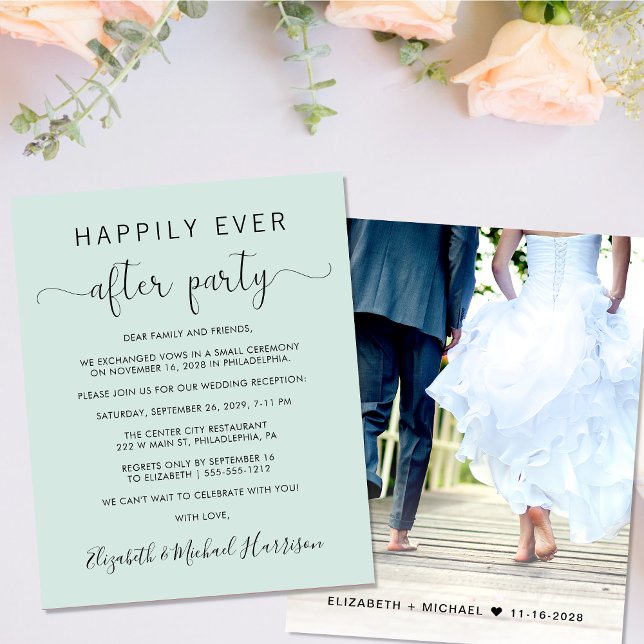 Budget Photo Mint Wedding Reception Invitation (Your love story deserves a grand celebration!)
