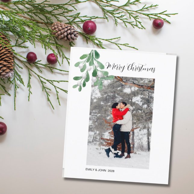 Budget Photo Mistletoe Merry Christmas Card (Creator Uploaded)