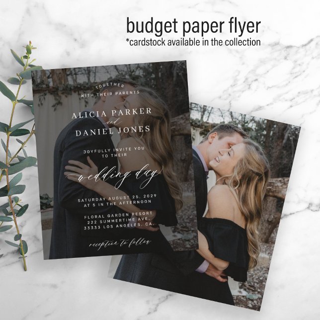 Budget photo modern black wedding invitation flyer (Creator Uploaded)