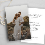 Budget photo modern elegant wedding save the date<br><div class="desc">Boho minimalist photo overlay BUDGET affordable wedding save the date card template with your custom engagement picture and a trendy handwriting chic romantic calligraphy script.                  Personalise it with your photo and details!</div>