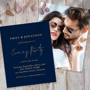 Budget Photo Navy Gold Wedding Evening Invite