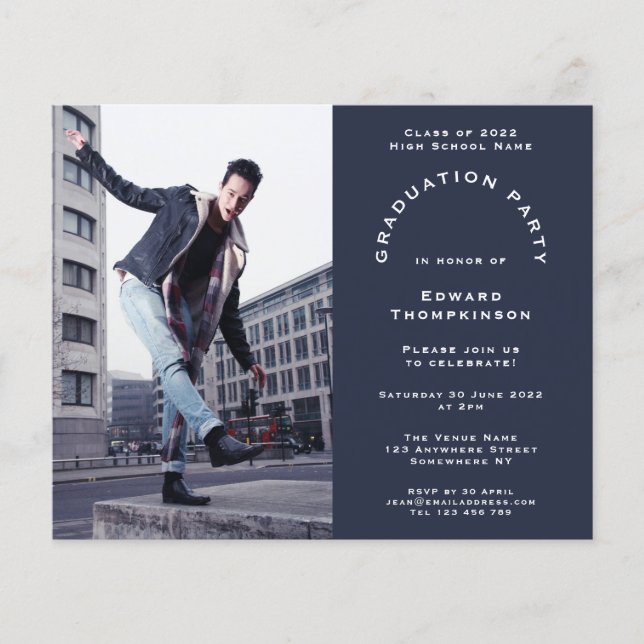 Budget Photo Navy Graduation 2024 Party Invitation (Front)