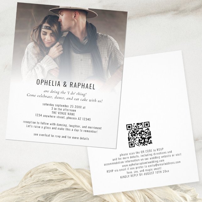 Budget Photo Overlay QR Fun Informal Wedding (Front and back view)