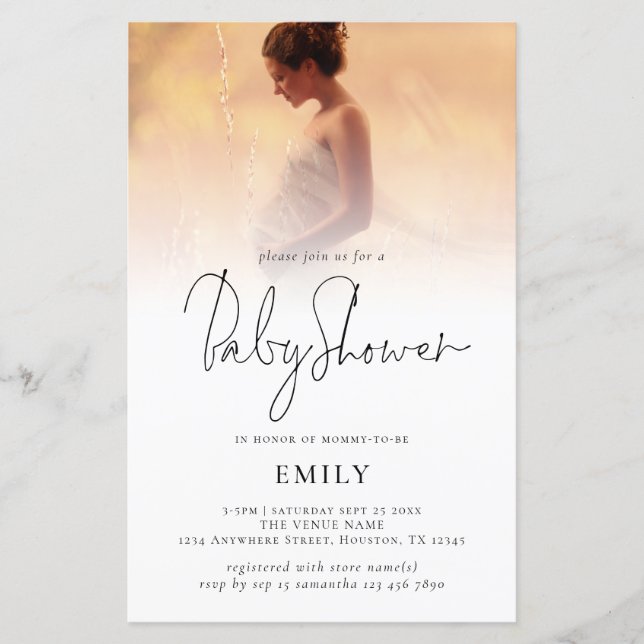 Budget Photo Overlay Script Baby Shower Invite (Front)