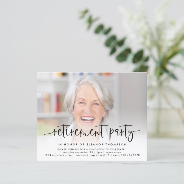 Budget Photo Overlay Script Retirement Invite (Standing Front)