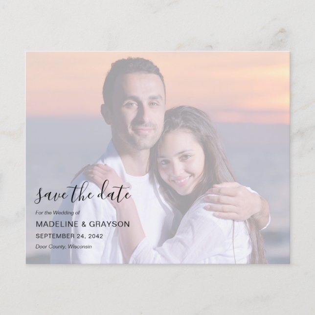 BUDGET Photo Overlay Script Wedding Save The Date (Front)
