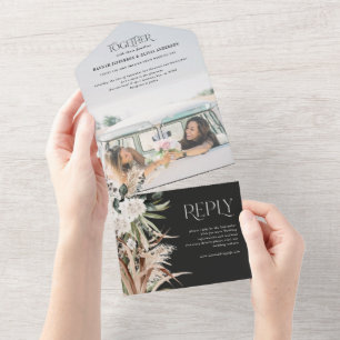 Budget photo pampas eucalyptus wedding  all in one invitation