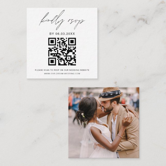 Budget Photo QR Code Minimalist RSVP Wedding Enclosure Card (Front/Back)