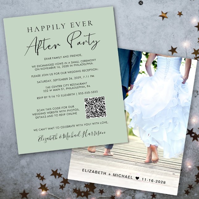 Budget Photo QR Code Sage Wedding Reception Invite (Your love story deserves a grand celebration!)