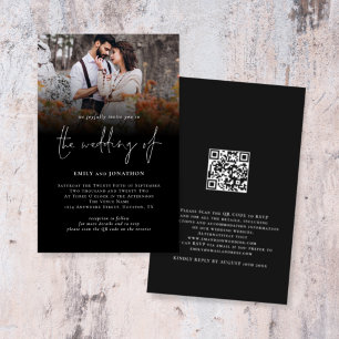 Budget Photo QR Code Script Wedding Black Invite