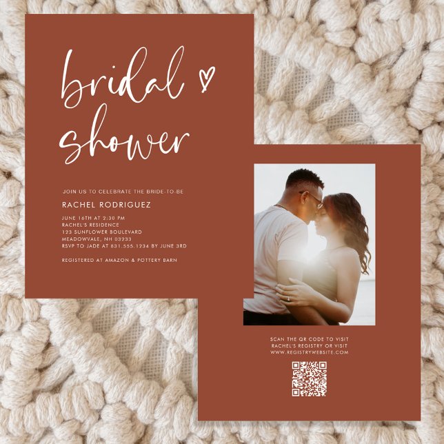 Budget Photo QR Code Terracotta Bridal Shower  Flyer (Creator Uploaded)