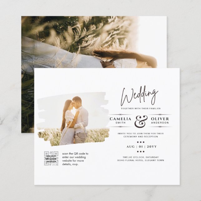 BUDGET PHOTO QR CODE Wedding Invite RSVP Details (Front/Back)