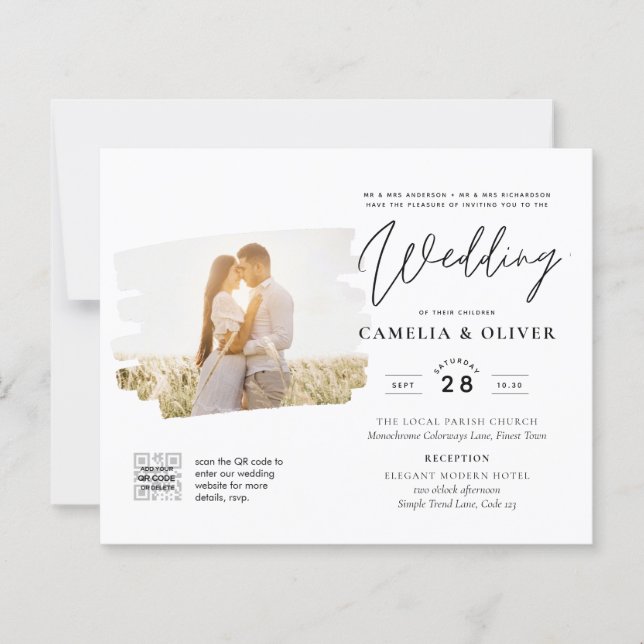 BUDGET PHOTO QR CODE Wedding Invite RSVP Details (Front)