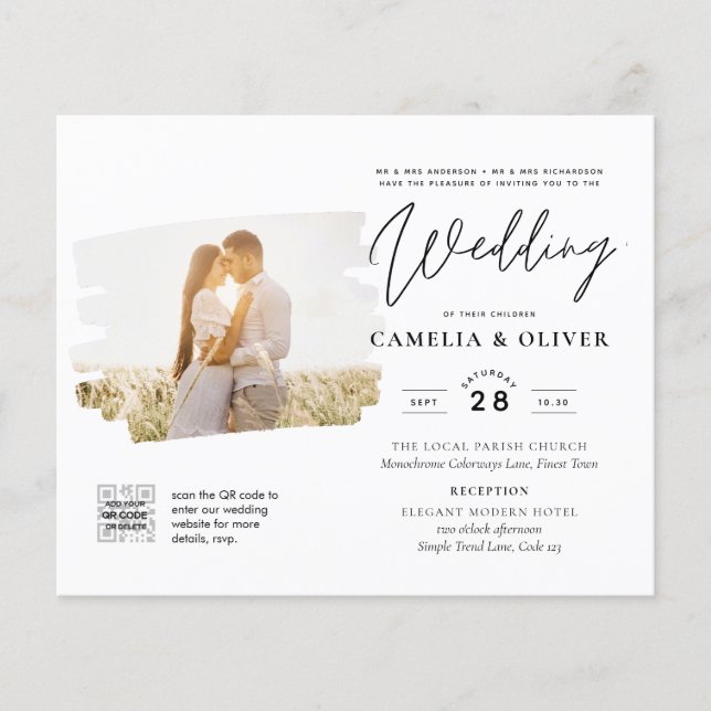 BUDGET PHOTO QR CODE Wedding Invite RSVP Details Flyer (Front)