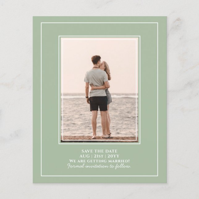 BUDGET Photo Save Dates - Monochrome Sage Green Flyer (Front)