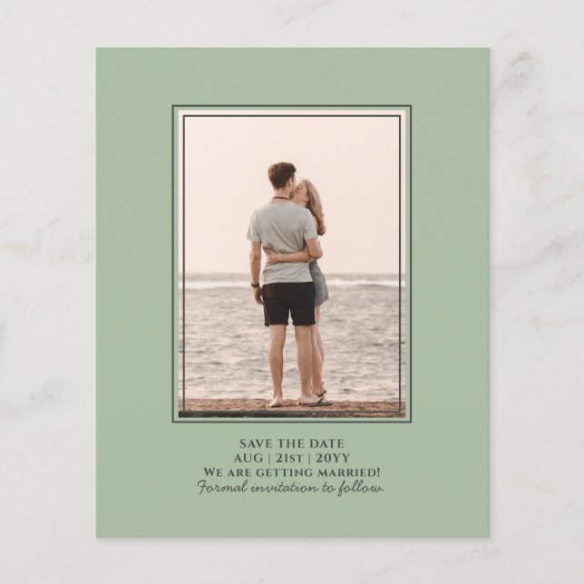 BUDGET Photo Save Dates - Monochrome Sage Green Flyer (Front)