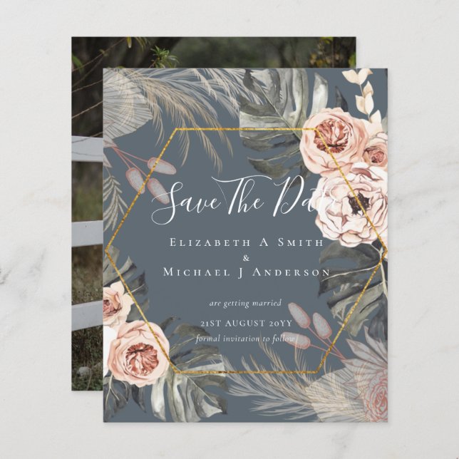 BUDGET Photo Save Dates PAMPAS Coral Tropical (Front/Back)