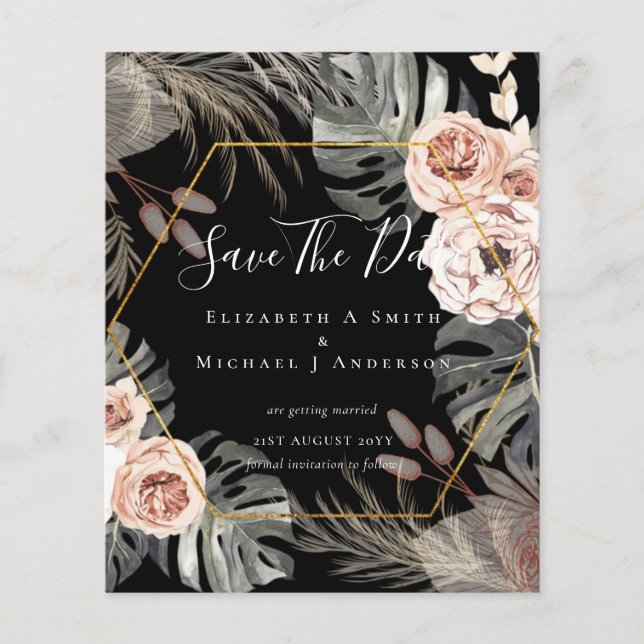 BUDGET Photo Save Dates PAMPAS Coral Tropical Flyer (Front)